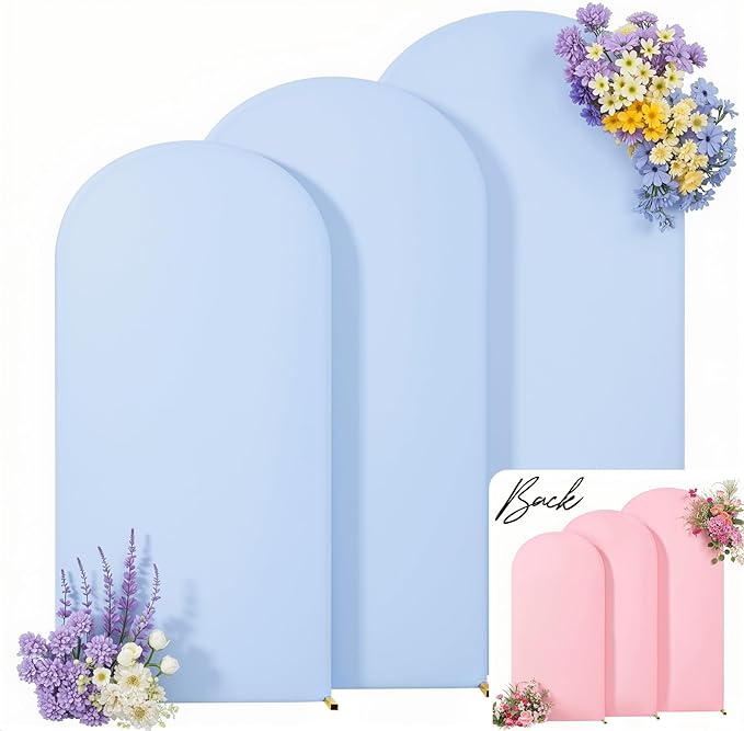 Pink and Blue Arch Backdrop Cover 8FT 7.2FT 6.6FT Arch Covers Stretchy Backdrop Set of 3, Gender Reveal Arch Cover Spandex Fitted Fabric Arch Covers for Boy or Girl Party Birthday Baby Shower Decor