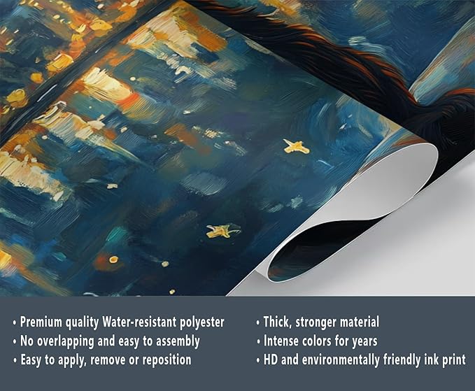 Dog and Moon Night Sky Wall Mural, Starry Night Cityscape 3D Wall Murals, Nighttime Dog Reflection Wallpaper Mural, for Living Room Bedroom Large Wallpaper Indoor Decor 157.5" W x110.3 H