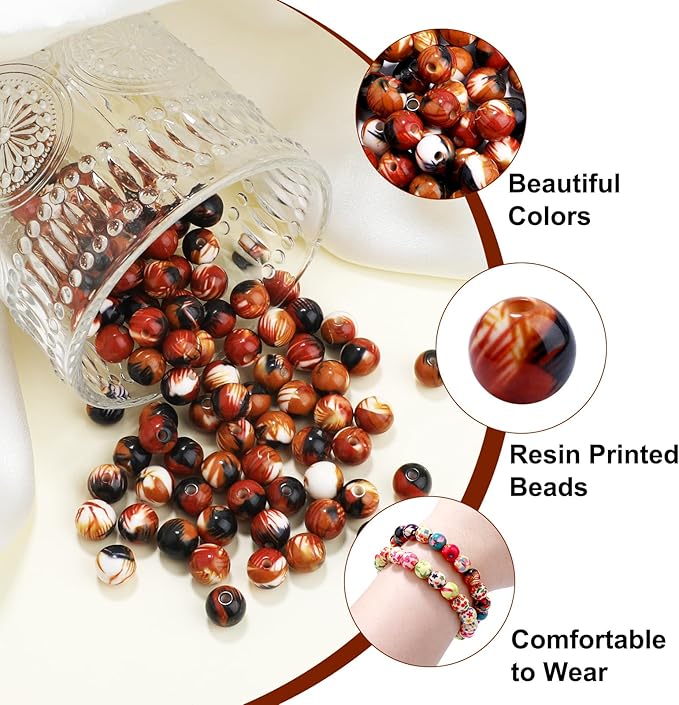 100 PCS 10mm Resin Beads Bulk for Bracelet Making Kit, Brown Coffee Color Round Loose Beads for Jewelry Earring Necklace Rings Art Craft DIY Projects