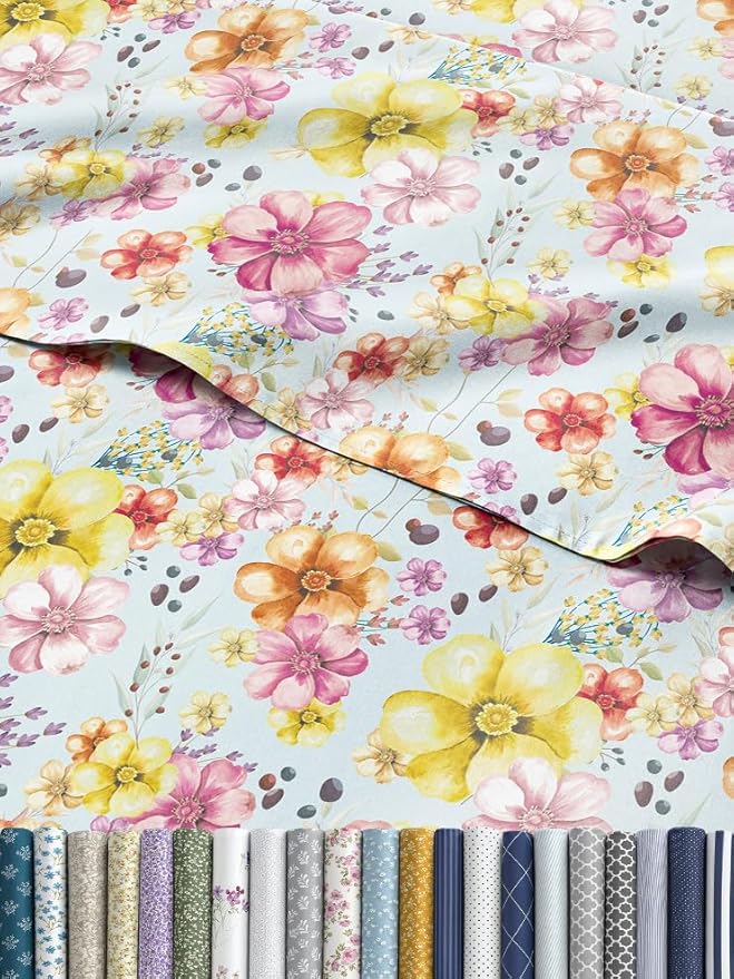 Floral Sheets - Watercolor Floral Bed Sheet Set - 1 Flat, 1 Fitted & 2 Pillowcases w/ Deep Pockets - Wrinkle & Fade Free - Boho Botanical Bedding - Ultra-Soft, Breathable and Cooling - Queen Size