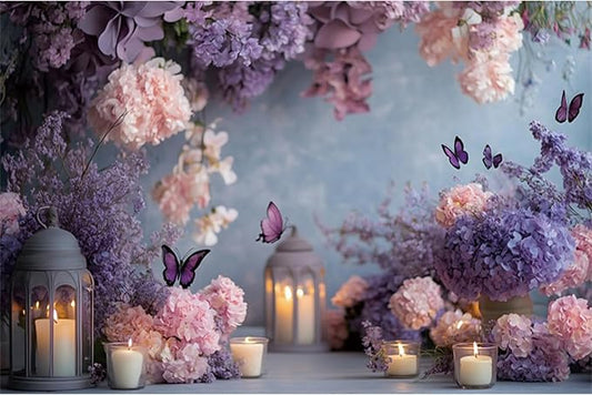 YongFoto Elegant Flower Wall Backdrop 10x6.5ft Floral Butterfly Candle Photography Background Baby Bridal Shower Wedding Girl Birthday Party Banner Room Decor Portrait Photoshoot Wallpaper Photo Booth