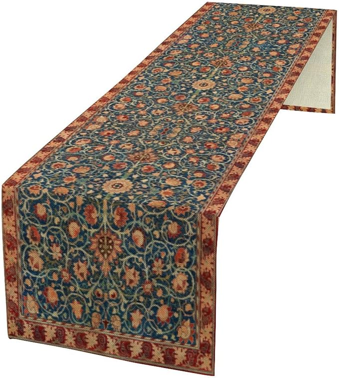 William Morris Table Runner, Rustic Boho Ethnic Flower Original Design Print Table Runner for Home Party Dining Room Kitchen Decor 13x90 Inch