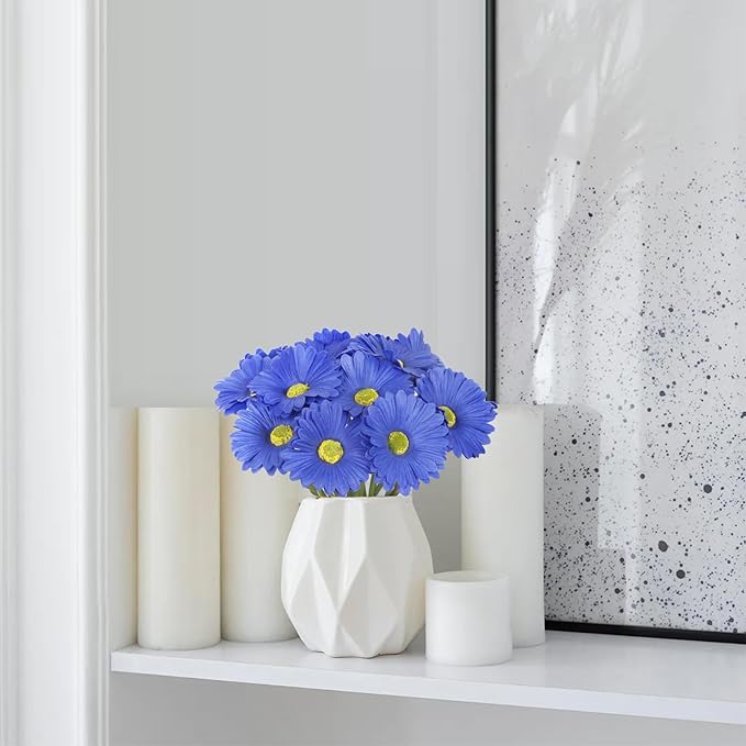 IPOPU Daisies Flowers Artificial,20PCS Gerbera Daisy Artificial Flowers Royal Blue Fake Daisies for Wedding Party Office Home Decorations(Royal Blue)