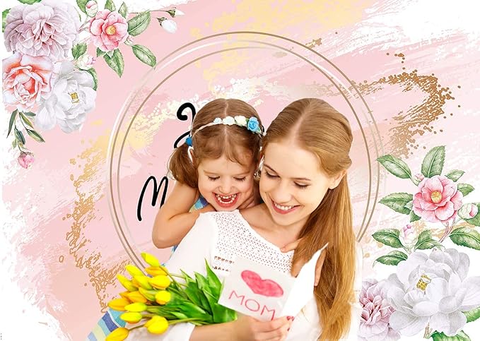 Dudaacvt 10x8ft Happy Mother's Day Backdrop Love Heart Photography Background Floral Mothers Day Birthday Photography Background for Mother's Day Photo Booth Props