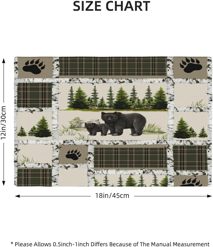Forest Bear Moose Place Mats Set of 6 Pine Tree Wild Animal Kitchen Dining Table Mat for Indoor Outdoor Decorations 12 X 18 Inch 6 PCS, Style-19