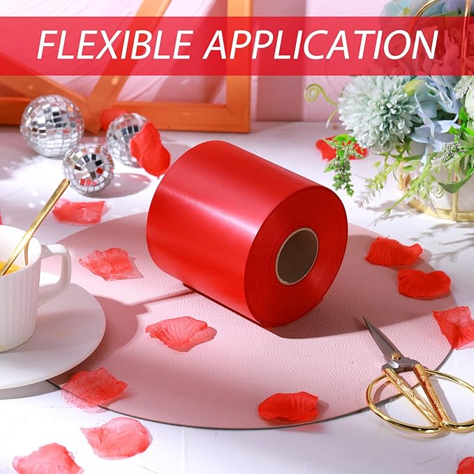 Syhood Outdoor Leaf Ribbon Floral Satin Ribbon for Crafts Aspidistra Waterproof Holiday Outdoor Decoration(4 Inch X 54 Yards,Red)