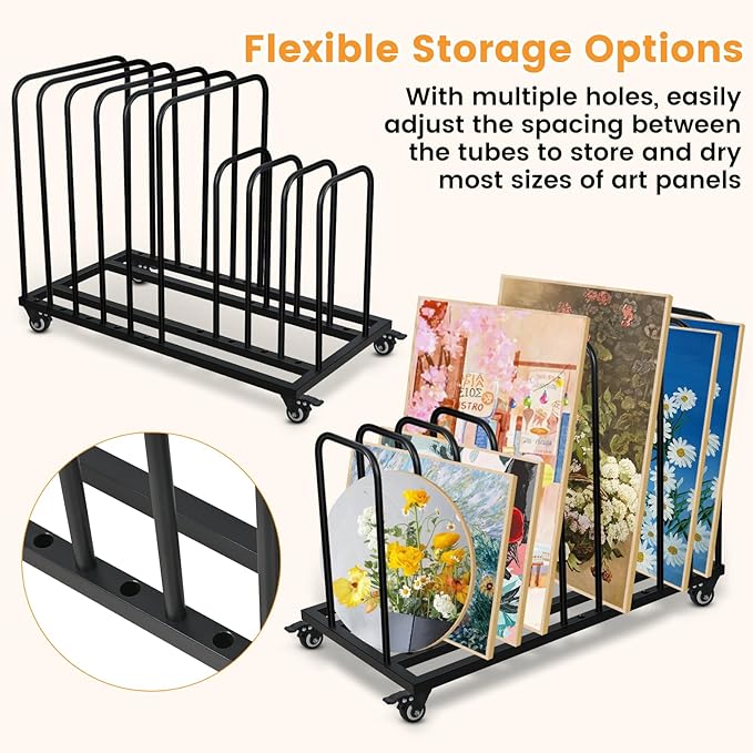 Art Canvas Storage Rack,Art Storage Organizer with Wheels,Metal Art Drying Painting Rack for Canvas Boards, Panel, Crafts Drying,Ideal for Art Studios Workshops Home Use