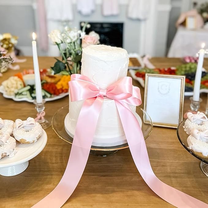 KINGLAKE Pink Satin Ribbon 1 1/2inch x 50 Yards - Polyester Silk Hair Ribbons, Fabric Pink Ribbon for Gift Wrapping, Floral Bouquets, Craft Bow, Wedding Christmas Valentines Day
