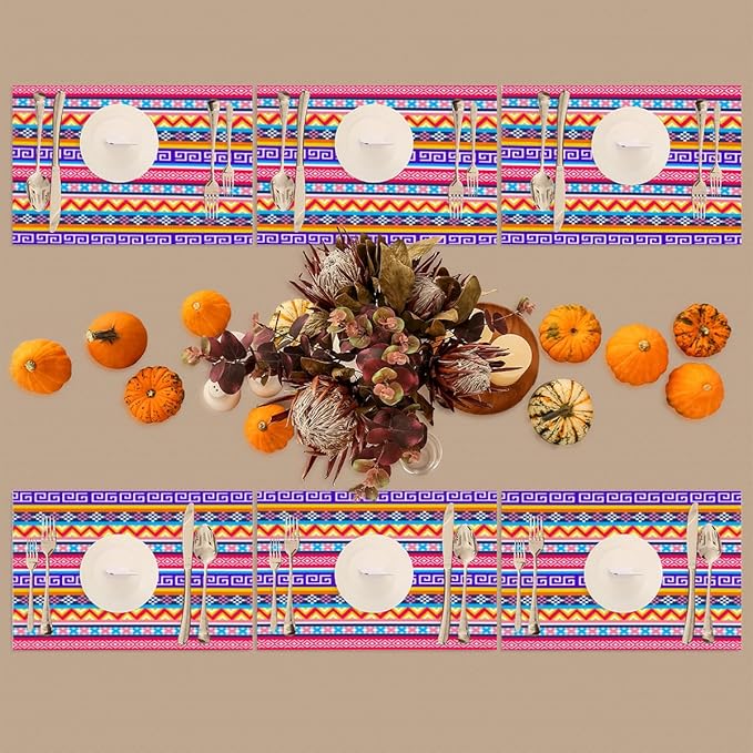 Aztec Rainbow Western Placemats Set of 6 PVC Vinyl Non Slip Table Mats Waterproof Heat Resistant Place Mats Washable Wipeable Dining Table Mat for Kitchen Party Indoor Outdoor Decorative