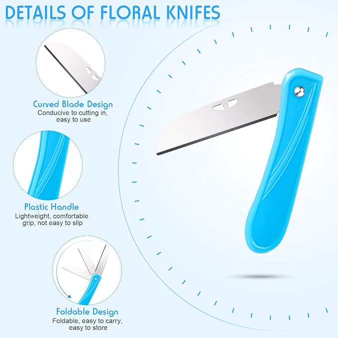 12 Pieces Pruning Knifes Garden Hand Pruner Stainless Steel Foldable Floral Knife with Blue Green Yellow Rose Red Cover, Pruner for the Garden