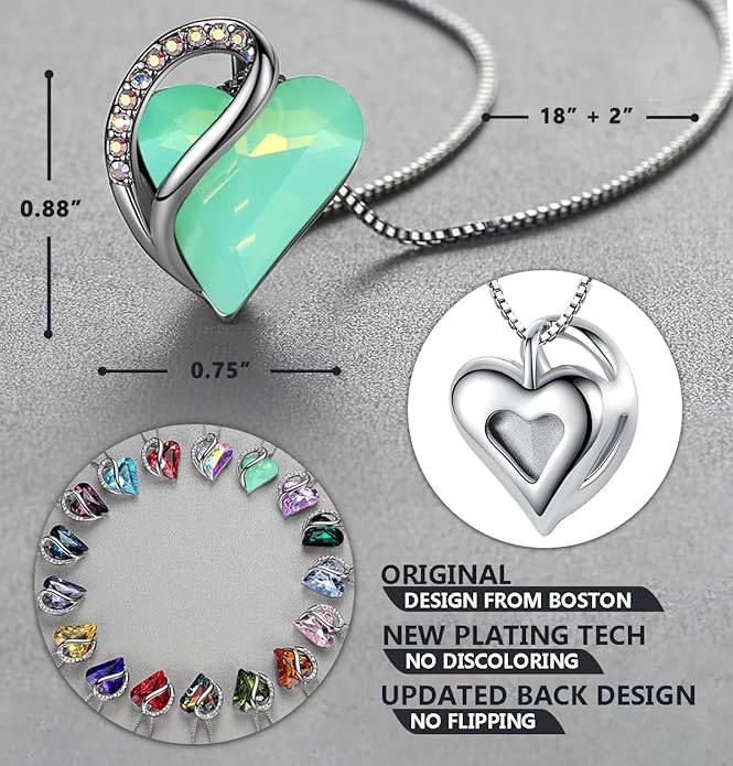 Leafael Necklaces for Women, Infinity Love Birthstone Heart Crystal Pendant, Birthday Jewelry Gifts for Her, Mom, and Wife, Silver Plated, 18 plus 2 inch Adjustable Chain