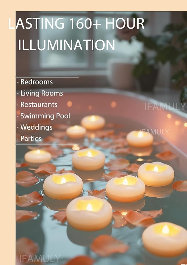 Floating Candles, 48 Packs 2.3 Inch Flameless LED Candle, 160+ Hour Battery Operated Waterproof Tealights for Wedding Centerpieces Marriage Proposals Pool Party Cylinder Vases Spa Christmas New Year