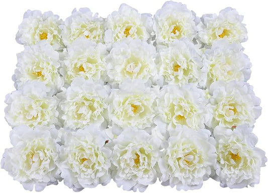 20pcs 5" Artificial Flower Peonies, Silk Peonies with 6" Stems, Flowers Suitable for Wedding Bouquets, Home Party Decoration (Milk White)
