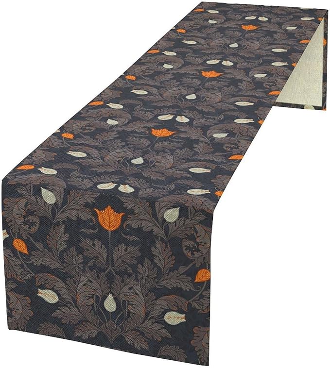 Vintage William Morris Table Runner, Retro Botanical Floral Plant Nature Design Table Runner for Kitchen Dining Wedding, 13x60 Inch