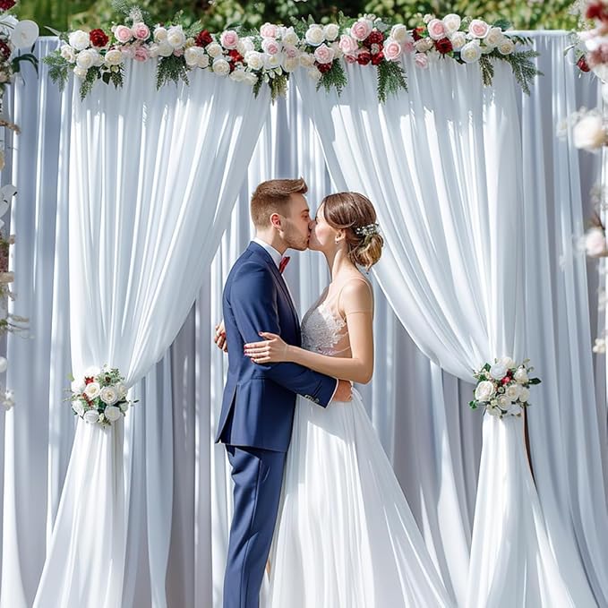 30x10ft Wrinkle Free White Backdrop Curtain for Parties Soft Fabric Drapes Wedding White Curtain Backdrop for Birthday Party Decorations Background for Photography 5x10ft, 6 Panels