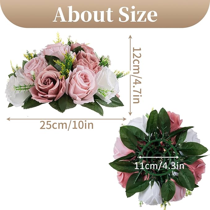 Sziqiqi Pink Flores Artificiales para Decoracion Silk Flower Ball for Wedding Centerpiece Fake Dusty Rose Flowers Artificial Floral Arrangement Center Piece Kissing Bouquet for Party