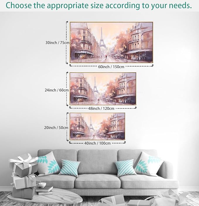 Wall Art Paris Paintings Modern Artwork for Couple Room - Landscape Canvas for Living Room, Bedroom, Office - Large Decor 24"x48" Framed