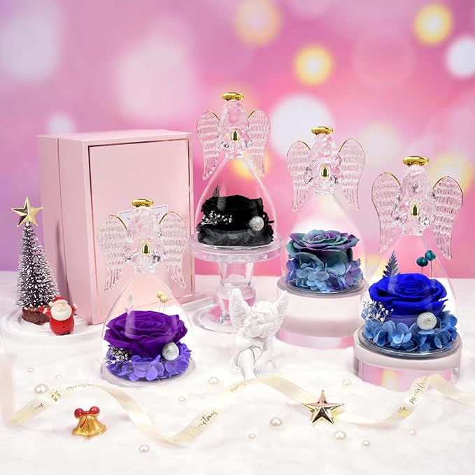 Sunia Preserved Flower Rose Gift for Women - Mother's Day Birthday Gifts for Mom Wife Grandma, Glass Angel Figurines Forever Real Roses Gifts for Her Valentine Day Thanksgiving﻿ (Starry Sky)