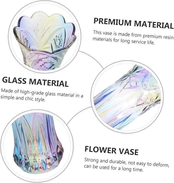 Colorful Thickened Glass Flower Vase Rainbow Hydroponics Plant Container Decorative Home Office Living Table Arrangement Holder
