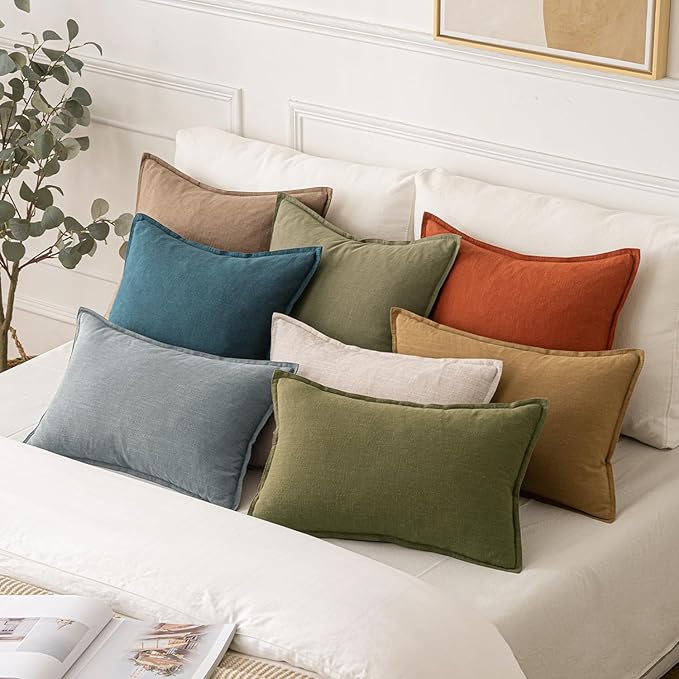 MIULEE Decorative Linen Lumbar Pillow Covers 12x24 Inch Natural Beige Boho FarmhouseNeutral Christmas Couch Throw Pillows for Bed Pack of 2 Accent Modern Pillowcase Sofa Livingroom Home Decor