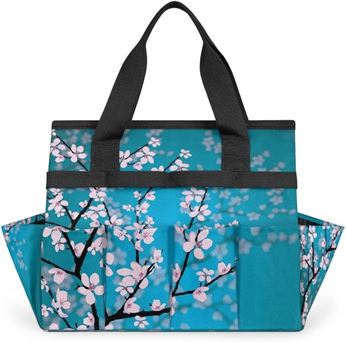 Garden Tool Tote Bag for Women Men Flower Branches Gardening Tool Storage Bags with 10 Pockets Standable Garden Home Tool Kits Organizer for Indoor Outdoor Gardening Gifts