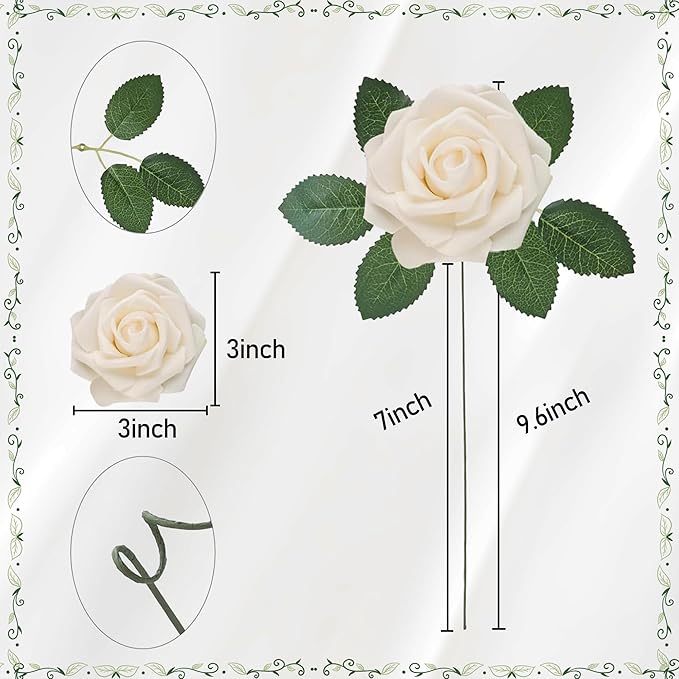 Artificial Flowers, 100pcs Artificial Rose for DIY Wedding Bouquets Centerpieces Arrangements, Champagne Foam Rose with Stem for Bridal Shower Party Home Decorations