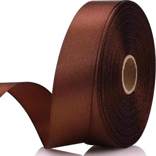 7/8 Inch 30 Yards Brown Satin Craft Ribbon-Single Face Polyester Ribbon for Handmade Roses,Gift Wrapping,Timeless Flower,Bouquets,Wedding and Party Decoration