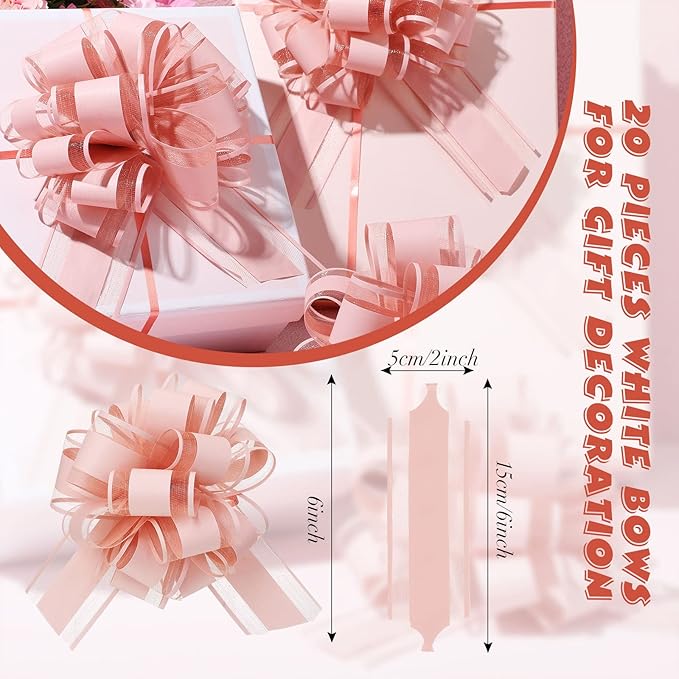 WILLBOND 20 Pieces 6 Inch Pull Bows Gift Wrapping Ribbon Pull Bows for Christmas Wedding Baskets Valentine Multicolor Wrap Accessory for Gift Present Holiday Decor(Gouache Pink)