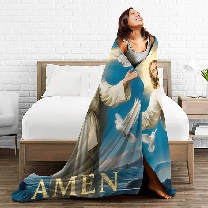 Jesus Blanket Christian Throw Blanket God Faith Religious Soft Cozy Fleece Fuzzy Stuffed Plush Flannel Gifts for Girls Women Boys Kids Adults 40''x50''