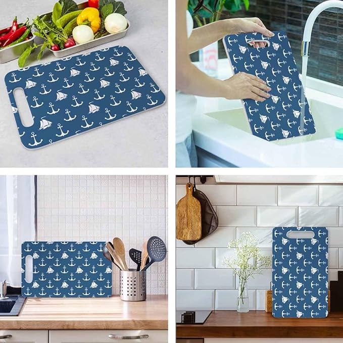 Anchor Cutting Boards Maritime Sailing Tourism Nautical Boats Blue Cutting Boards Kitchen Chopping Board with Handles Non Slip Plastic 16 x 10 x 0.24 Inch