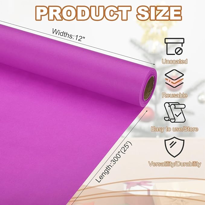 PATIKIL Wrapping Paper, 12" x 300"(25') 70 GSM Craft Paper Roll Kraft Packing Paper for Poster Bulletin Board, Gift Wrapping, Purple