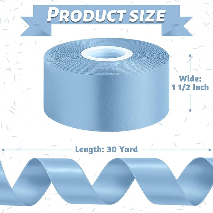 Fullive 1 1/2 Inch Sky Blue Ribbons, 30 Yards Ribbon for Gift Wrapping, Polyester Satin Ribbons for Crafts for Birthday Graduate Christmas Decorations DIY Bows Wrapping Bouquet Floral Arrangements