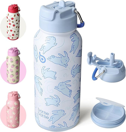 BOTTLE BOTTLE 32oz Insulated Water Bottle Stainless Steel Sport Water Bottle with Straw Dual-use Lid Design for Gym with Pill Box