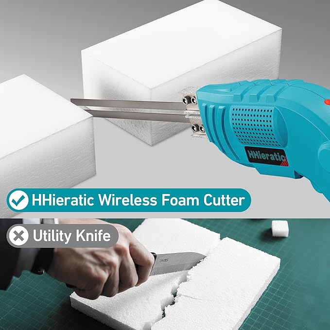 Cordless Hot Knife with Battery,Electric Styrofoam Cutter Kit with Temperature Control Max 932°F(500℃),150W Hot Knife with 6 Blades for Cutting Belt,Webbing,Fiber,Cloth,Rope,Rubber