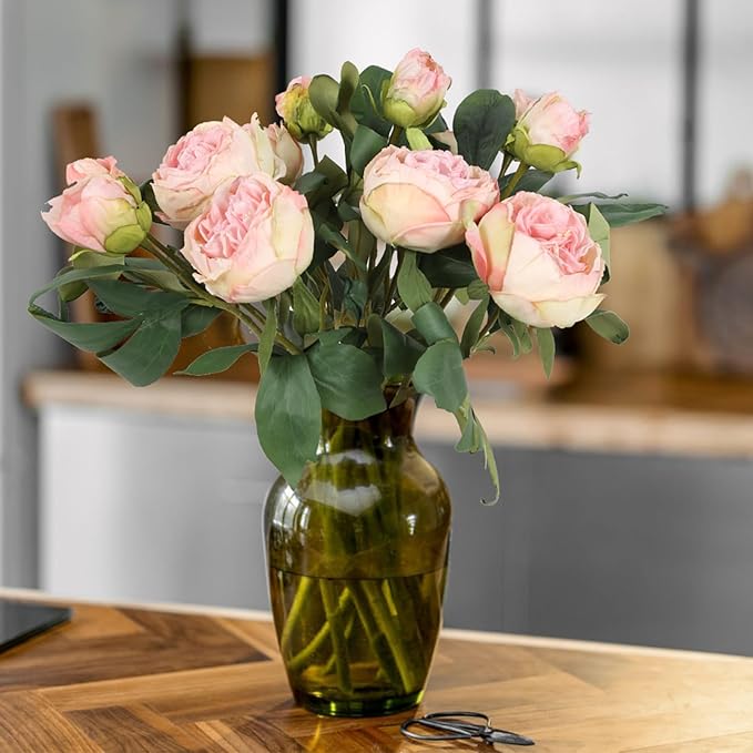 IPOPU Champagne Pink Peonies Artificial Flowers 5PCS 10heads Vintage Silk Peonies Silk Flowers Fake Peony Peach Flowers for Wedding Decoration Bride Bouquet Faux Flowers Floral Arrangement