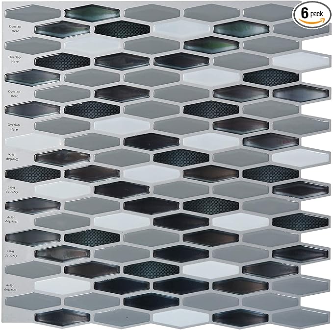 Art3d 12" x 12" x 0.06" (Pack Of 6) Wall Panel Marble, Black/White