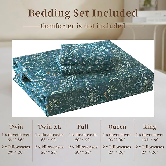 EAVD Garden Style Blue Floral Duvet Cover Twin XL Soft 100% Cotton Floral Botanical Bedding Set with 2 Pillowcases Vintage Style Floral Twin XL Duvet Cover with Zipper Closure