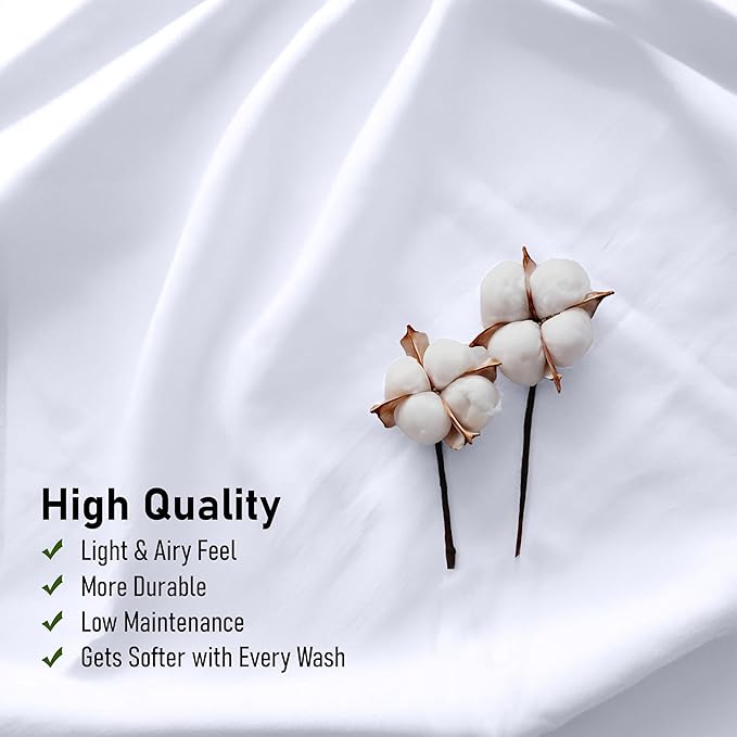 RUVANTI 100% Cotton King Size Sheets Set, 4 Pieces, Soft & Breathable Percale Weave Bedding, Deep Pocket 16", Hotel Standard, Crisp Cool Feel, Durable, Perfect Dyed Bed Sheet, Bright White