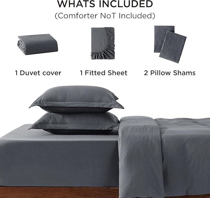 Bedsure California King Size Duvet Cover with Fitted Sheet - 4 Pieces Prewashed Cotton-Like Extra Soft Bedding Set, Includes 1 Duvet Cover 104x98 Inches, 2 Pillow Shams, 1 Fitted Sheet, Dark Grey