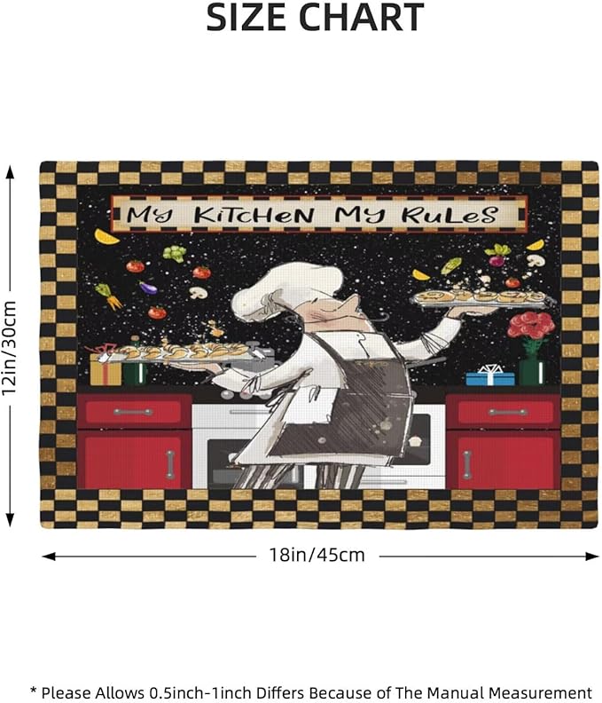 Fat Chef Kitchen Linen Placemats Set of 6 Funny Cooking Theme Placemats for Indoor Outdoor Party Home Desktop Dining Room Decor 12x18 Inch