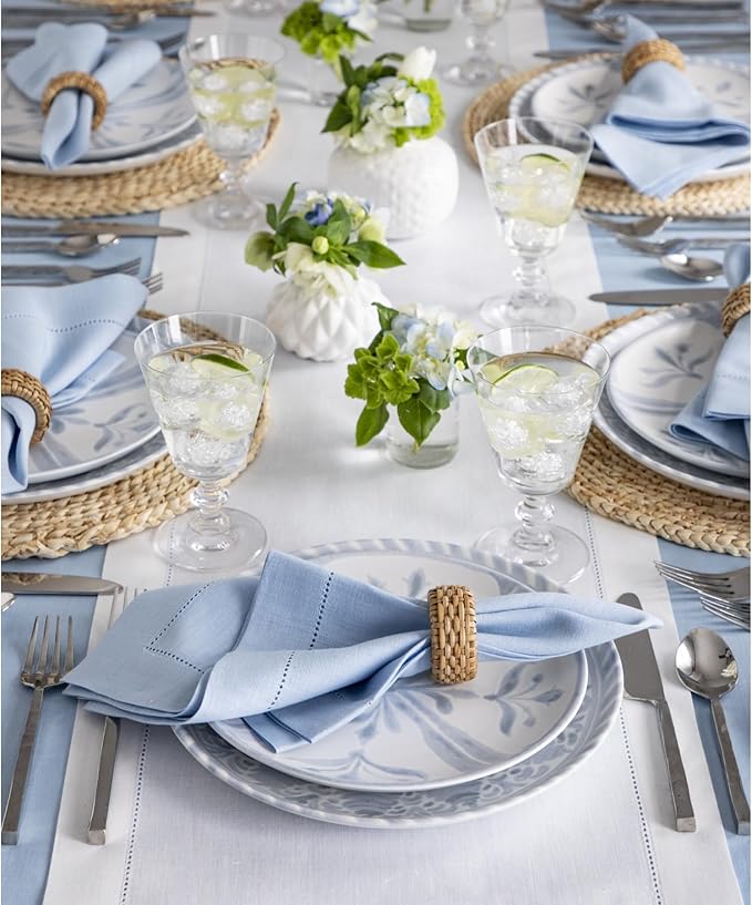 Solino Home Linen White Table Runner 144 Inches Long - 100% Pure Linen Extra Long Table Runner 14 x 144 Inch for Valentines, Spring, Easter - Classic Hemstitch