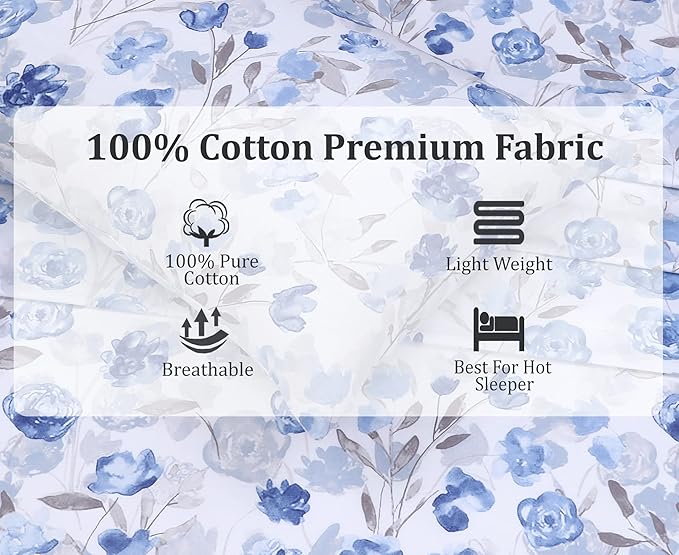RUVANTI 100% Cotton Full Size Bed Sheets, 4 Pieces, Soft & Breathable Percale Weave Bedding, Deep Pocket 16", Hotel Standard, Crisp Cool Feel, Durable, Perfect Sheet Set Floral, Monotones