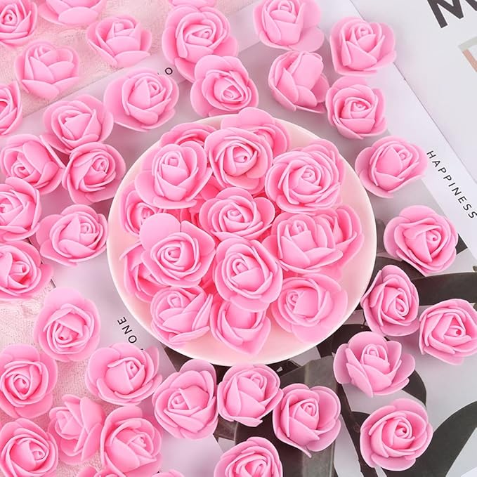 500pcs Mini Foam Rose Heads, Pink Artificial Flower Foam Fake Flower Bulk for DIY Crafts Wedding Bouquets Baby Shower Centerpieces Floral Arrangements Party Tables Home Decorations(Pink)