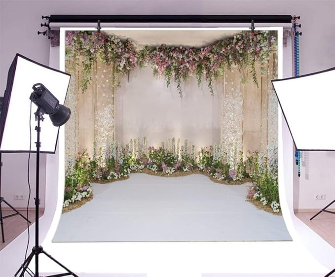 AOFOTO 10x10ft Wedding Backdrop Romance Archway Bridal Shower Flowers Wall Curtain Cradle Ceremony Banner Background for Photography Vinyl Anniversary Birthday Party Decoration Photoshoot Studio Props