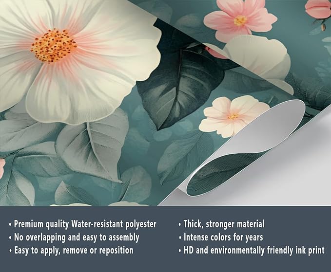 Vintage Hibiscus Flower Wall Mural, Romantic Floral 3D Wall Murals, Botanical Bloom Design Wallpaper Mural, for Living Room Bedroom Large Wallpaper Indoor Decor 118" W x 82.6 "H