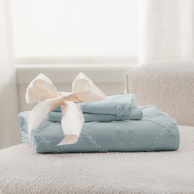 Bedsure Boho Duvet Cover King Size - Dusty Blue Breathable & Soft Boho Bedding, Machine Washable Comforter Cover for All Seasons, Includes 1 Duvet Cover 104"x90" with 2 Pillow Shams & Zipper Closure