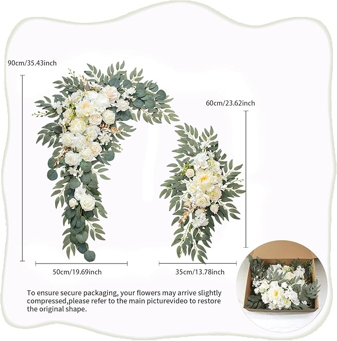 Wedding Arch, Artificial Flowers, Wedding Decor with Drapes (Set of 4)，Be Suited to Banquet, Party, Wedding Decor Ceremony and Background Decoration (White)