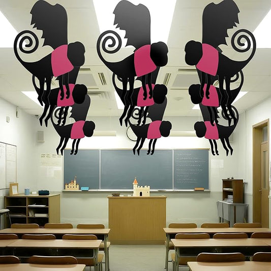 Preboun 15 Pcs Wizard Party Hanging Monkey Decorations, Halloween Hanging Monkey Banner Halloween Ceiling Decor for Classroom Pink and Black Wizard Party Decoration(Rose Pink,Funny)