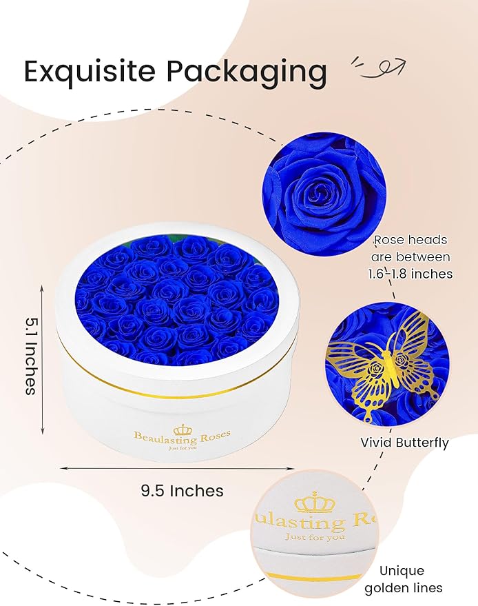 Preserved Roses Forever Flowers Real Roses in a Box Mother's Day Birthday Flowers for Her Mom Women Wife Valentine's Day, 27 Royal Blue Roses