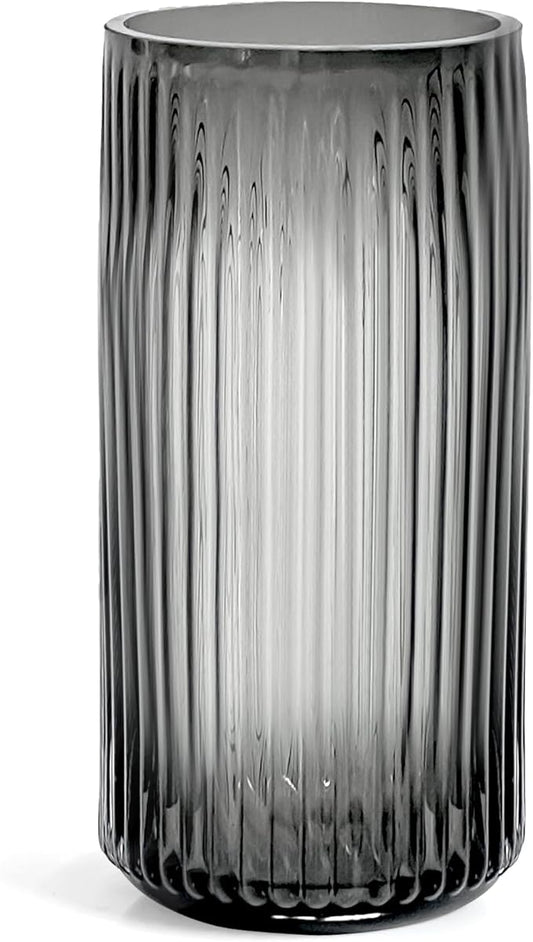 Muyan 7.5" Flower Vase for Decor Ribbed Glass Vase Modern for Centerpieces Desktop Home Office Dining Living Room Wedding (Gray)